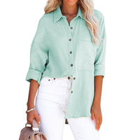 WOLLY™ - Casual Button Down Long Sleeve Blouse - Lake Green