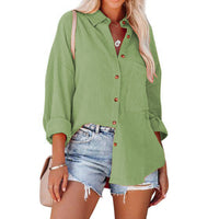WOLLY™ - Casual Button Down Long Sleeve Blouse - Green