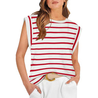 SAMPAGUITA™ –  Comfy Loose Fit Crew Neck Summer Top - Red Stripes