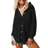 KUMOT™ - Comfy Long Sleeve Button Down Collared Blouse - Black