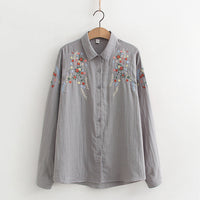 FLAVIE™ – Vintage Charm Embroidered Blouse - Gray