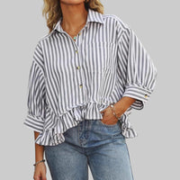 KOLET™ - Casual Summer Ruffled Button Down Blouse - Blue