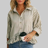 KOLET™ - Casual Summer Ruffled Button Down Blouse - Olive Green