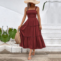 Fiorelle™ | Vintage Frill Hem Shirred Backless Sundress - Wine Red