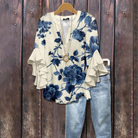 Blairly™ | Vintage Retro Ruffle Sleeve Floral Blouse - S