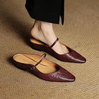 Vintage Real Leather Mules - Maroon