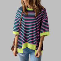 LORELEI™ - Casual Oversized Striped Pullover Top - Gray