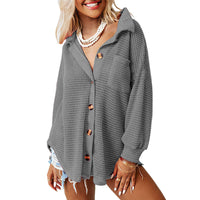 KUMOT™ - Comfy Long Sleeve Button Down Collared Blouse - Gray
