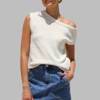 JUDITH™ - Classy Off Shoulder  Short Sleeve Sweater Blouse - White