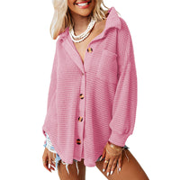 KUMOT™ - Comfy Long Sleeve Button Down Collared Blouse - Pink