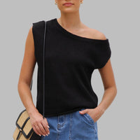 JUDITH™ - Classy Off Shoulder  Short Sleeve Sweater Blouse - Black