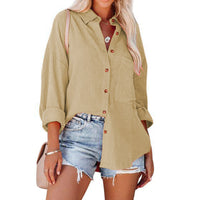 WOLLY™ - Casual Button Down Long Sleeve Blouse - Khaki