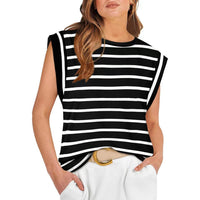 SAMPAGUITA™ –  Comfy Loose Fit Crew Neck Summer Top - Black Stripes