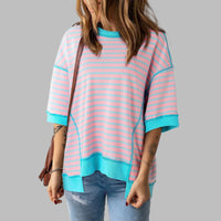 LORELEI™ - Casual Oversized Striped Pullover Top - Pink