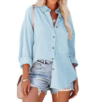 WOLLY™ - Casual Button Down Long Sleeve Blouse - Blue