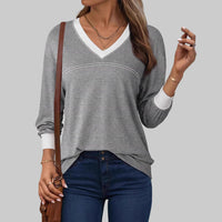 ANESHA™ - Casual Long Sleeve V-Neck Top - Gray