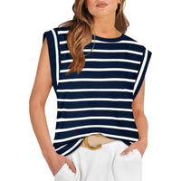 SAMPAGUITA™ –  Comfy Loose Fit Crew Neck Summer Top - Navy Stripes