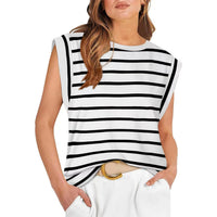 SAMPAGUITA™ –  Comfy Loose Fit Crew Neck Summer Top - White Stripes