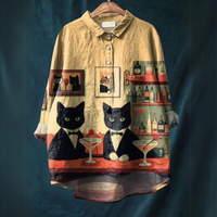 LUCIA™ - Cat Art Shirt - Drinking Cats