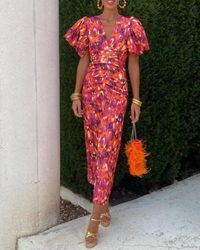 Amelia™ | Vivid Pleated Midi Dress - Orange