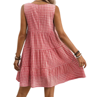 WYLA™ | Breezy Plaid Ruffled Sleeveless Dress - Red