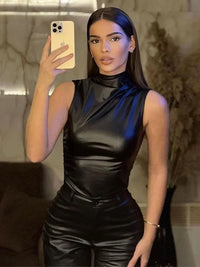 SERAN™ | Women Sleek Faux Leather Top - Black