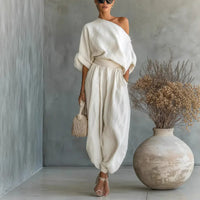Brielle™ | Oversized One-Shoulder Linen Set - Beige