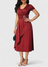 Zhyrelle | Elegant Midi Dress - Red