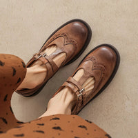 Leona | Classic Leather Mary Jane Shoes - Brown