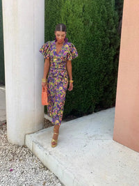 Aurora™ | Vibrant Midi Dress with Puff Sleeves - Purple