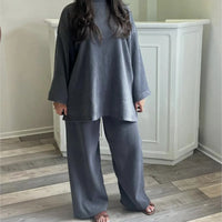 Sharon | Women Two Piece Corduroy Set - Blue - Grey