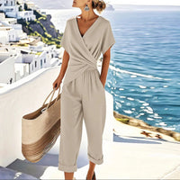 Colleen™ Elegant Two-Piece Set | Wrap-Front Top and Cropped Trousers - Apricot