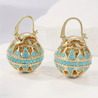 Gilded Turquoise Mandala Earrings - Gold