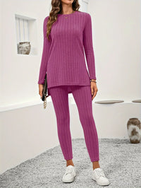 Callie | Women Ribbed Knit Lounge Set - Purple
