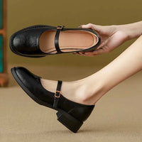 Classic Comfort Mary Janes Made Of Real Leather - Black