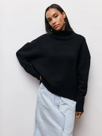 Cittra – Oversized Ribbed Turtleneck Sweater - Black