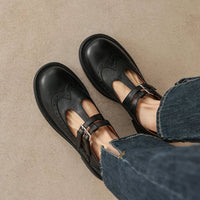 Leona | Classic Leather Mary Jane Shoes - Black