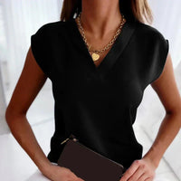 MAELYN™ – Sleek V-Neck Blouse - Black
