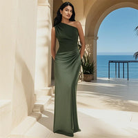 Luna™ | Satin Maxi Dress with Slit - Green