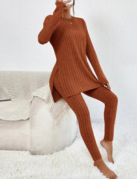 Callie | Women Ribbed Knit Lounge Set - Maroon