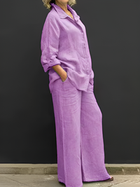 Lara Linen Shirt Suit - Purple