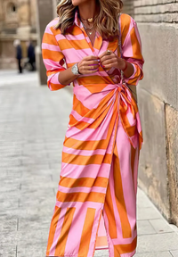 Amelia™ | Printed Wrap Dress - Orange/Pink
