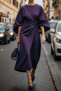 Maya™ | Elegant Lantern Sleeve Dress - Purple