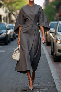 Maya™ | Elegant Lantern Sleeve Dress - Grey