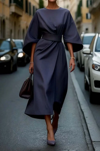 Maya™ | Elegant Lantern Sleeve Dress - Blue
