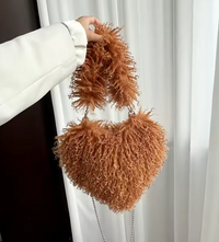 Felize | Women Heart Plush Crossbody Bag - Brown