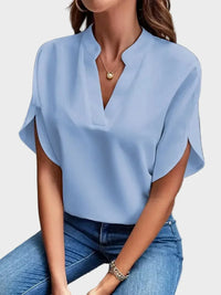 Vivienne | V-Neck Flowing Blouse - Blue