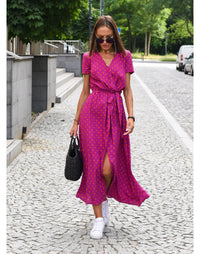 Talia™ | Stylish V-Neck Floral Dress - Pink