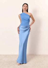 Luna™ | Satin Maxi Dress with Slit - Blue
