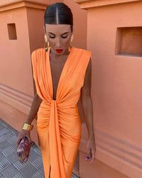 Sophia™ | Elegant Pleated Dress - Orange